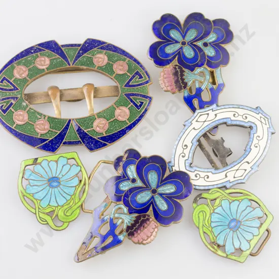 Four Art Nouveau Enamel Buckles