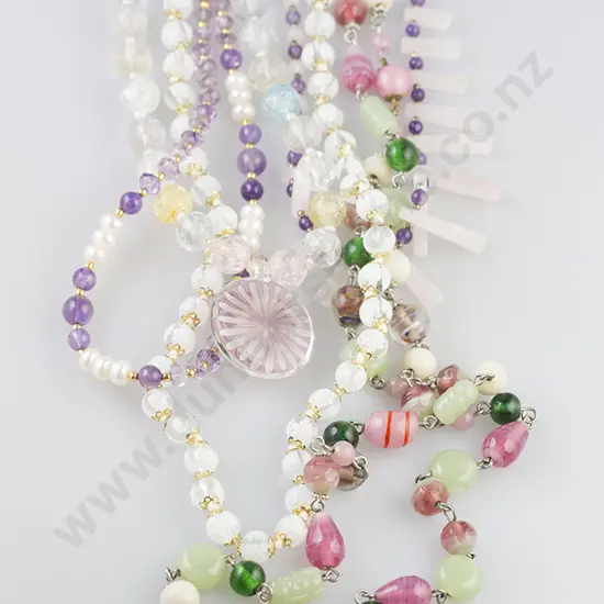 Five Various Gem and Bead Necklaces