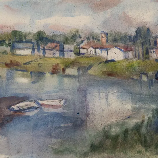 Doris Lusk - Village on River's Edge