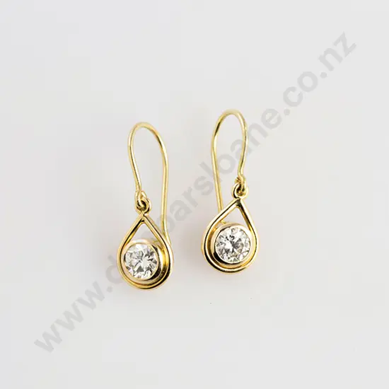 Pair 18ct Single Diamond Pendant Drop Earrings