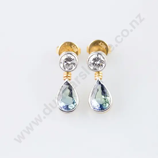 Pair 18ct & Platinum Diamond and Tanzanite Pendant Drop Earrings