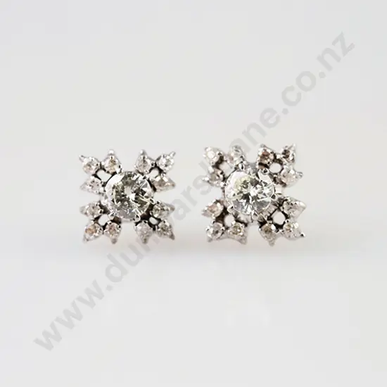 Pair 14ct White Gold Diamond Cluster Stud Earrings