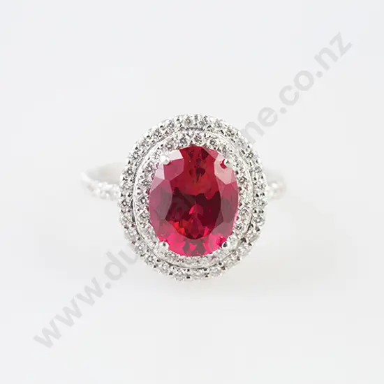 18ct White Gold 69stone Synthetic Ruby & Diamond Cluster Ring