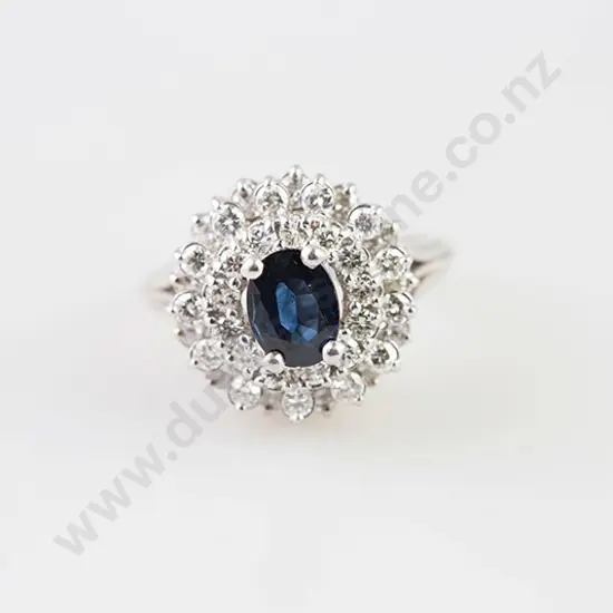 All Platinum 31stone Sapphire & Diamond Cluster Ring
