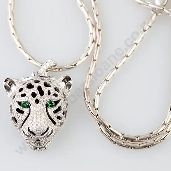 18ct White Gold Diamond Cartier Style Leopard Mask Pendant