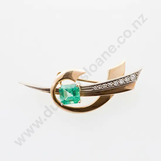 9ct Nine Stone Emerald and Diamond Brooch