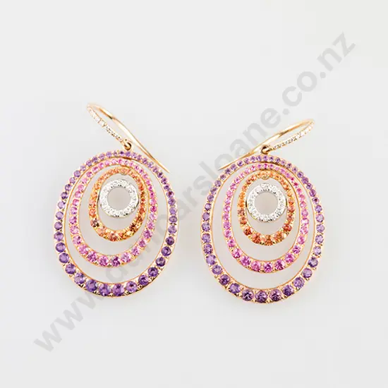 Pair 18ct 244stone Diamond and Sapphire Pendant Drop Earrings