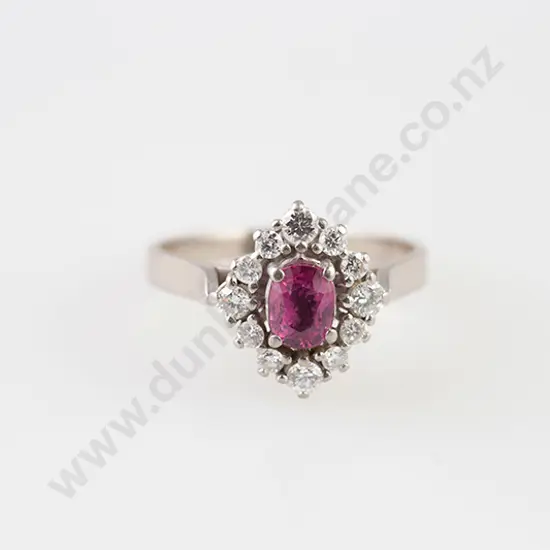 18ct White Gold 13stone Ruby & Diamond Cluster Ring