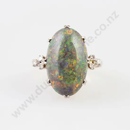 18ct Single Opal and Diamond Ring