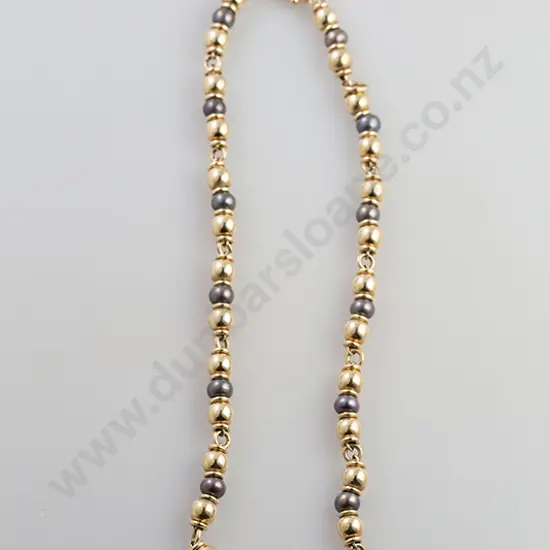 Single Strand 9ct Bead and Black Pearl Necklace