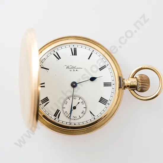18ct Hunter Cased Waltham Lever Wind Pocket Watch