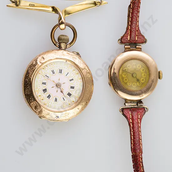 14ct Open Face Lever Wind Fob Watch and Wrist Watch