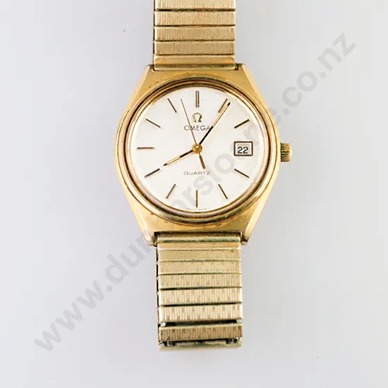 Gold Plated Gents Omega Quartz Wrist Watch