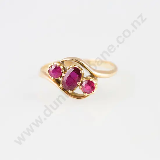 Late Victorian 15ct Three Stone Ruby Ring