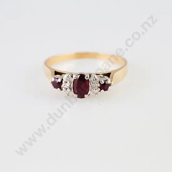 9ct Nine Stone Ruby & Diamond Bridge Ring