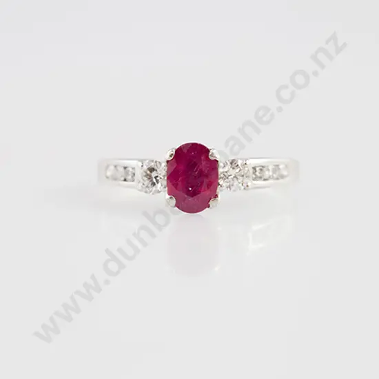 14ct White Gold Nine Stone Ruby & Diamond Ring