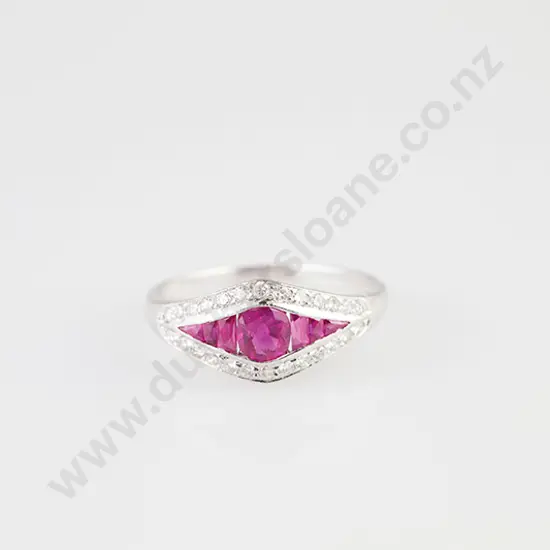 18ct White Gold 35stone Ruby & Diamond Ring