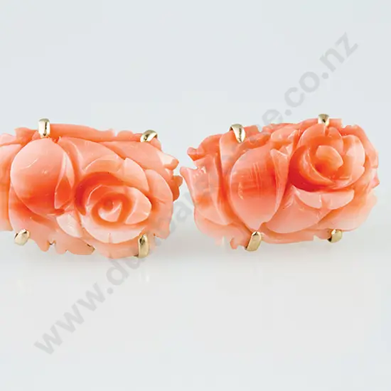 Pair 14ct Mounted Pink Coral Stud Earrings
