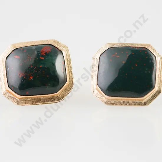 Pair 14ct Bloodstone Stud Earrings