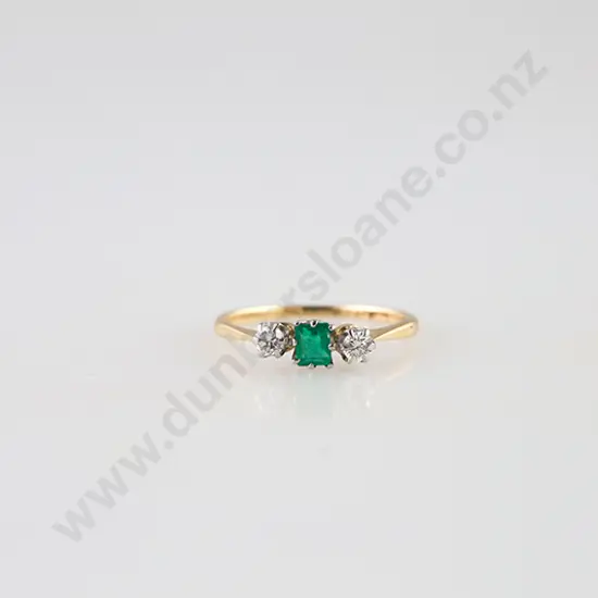 18ct & Platinum Three Stone Emerald & Diamond Bridge Ring