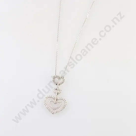 18ct White Gold 90stone Diamond Heart Pendant