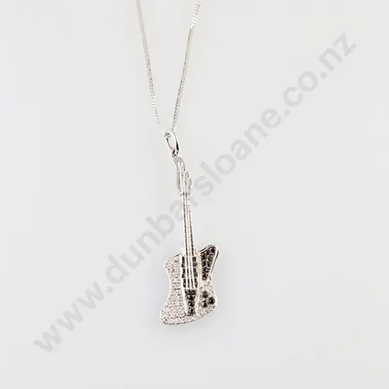 18ct White Gold 61stone Black & White Diamond Guitar Pendant