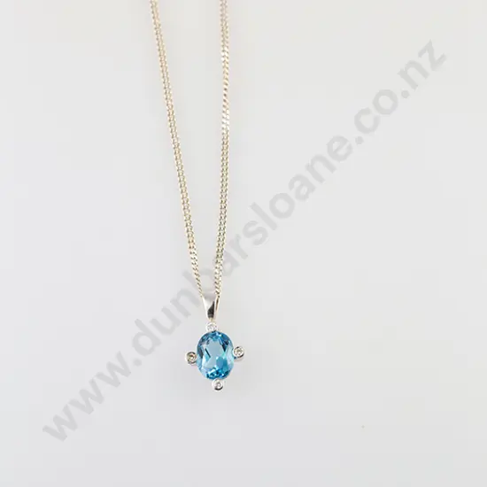 18ct White Gold Five Stone Topaz & Diamond Pendant