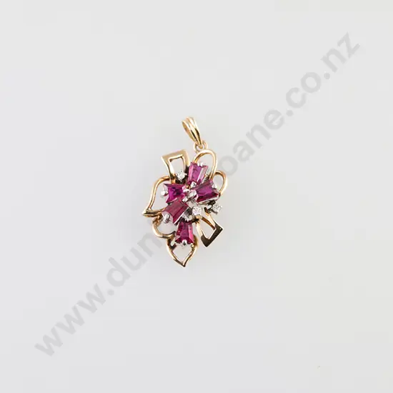 9ct Eight Stone Ruby & Diamond Pendant