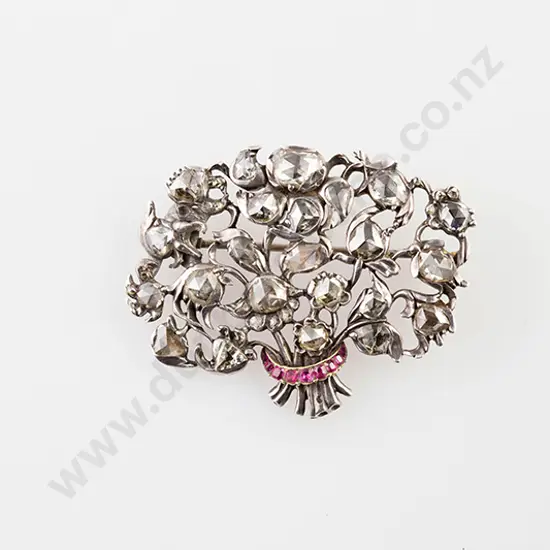 Victorian Indian Rose Cut Diamond and Ruby Brooch