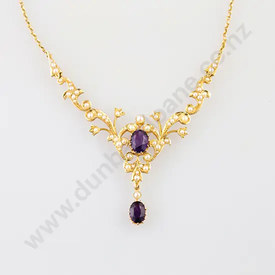Edwardian 15ct Amethyst and Pearl Necklet