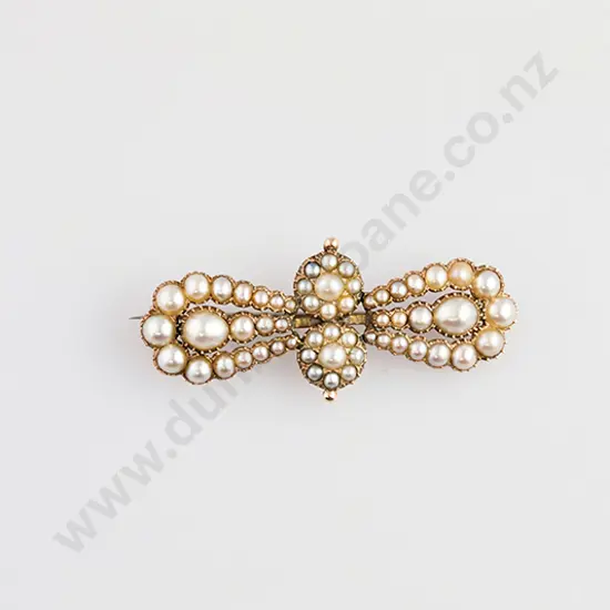 Victorian Gold Pearl Bar Brooch
