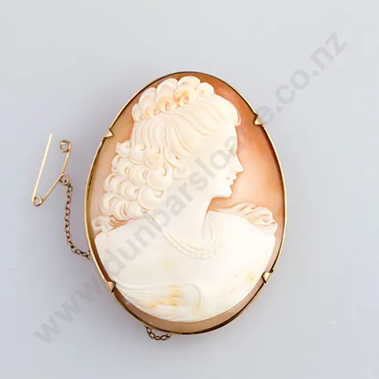Large 9ct Framed Classic Portrait Cameo Brooch