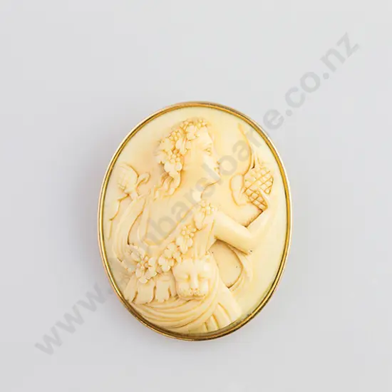 Victorian 18ct Framed Ivory High Relief Carved Brooch
