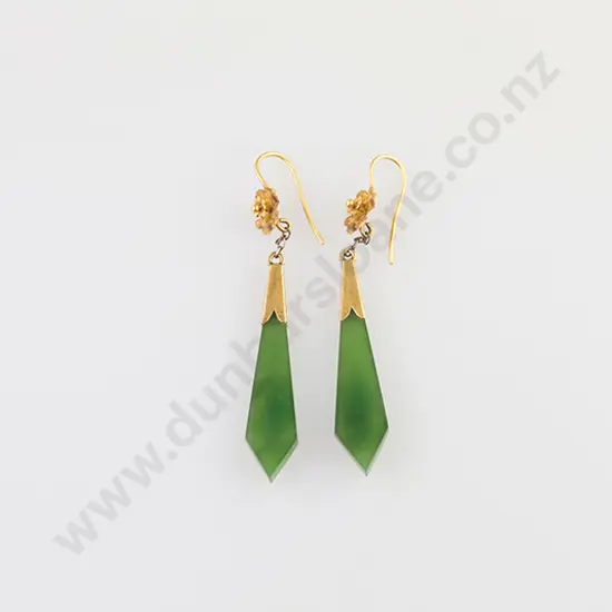 Pair Late Victorian 18ct Mounted Greenstone Pendant Drop Earrings