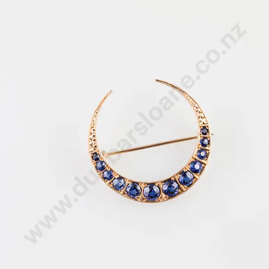 Late Victorian 9ct Imitation Sapphire Crescent Brooch