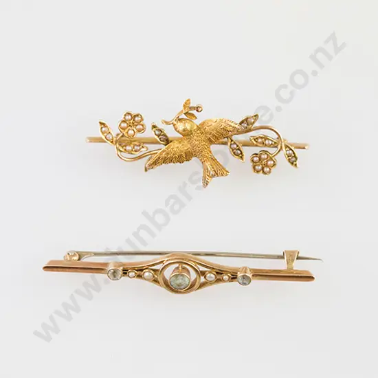 Two Victorian 15ct & 9ct Bar Brooches