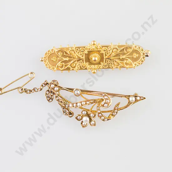 Two Victorian 15ct & 9ct Bar Brooches
