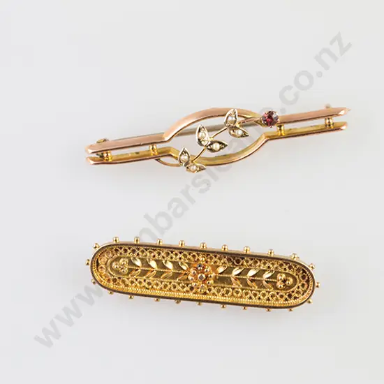 Two Victorian 15ct & 9ct Bar Brooches