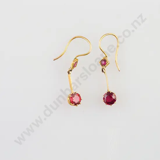 Pair Victorian 18ct Imitation Ruby Pendant Drop Earrings