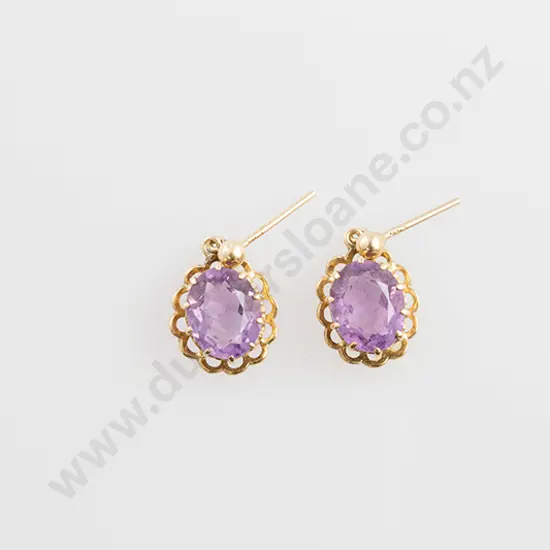 Pair 9ct Amethyst Pendant Drop Earrings