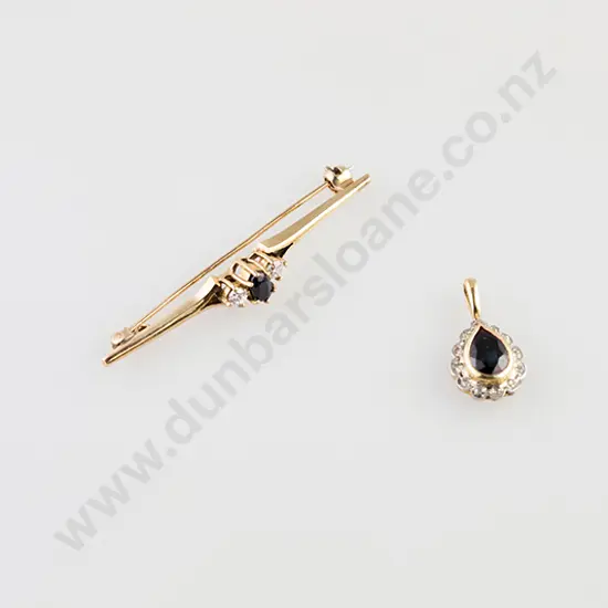 18ct 13stone Sapphire & Diamond Pendant and Bar Brooch