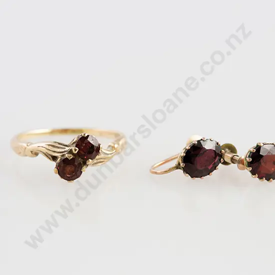 9ct Two Stone Garnet Ring and Earring
