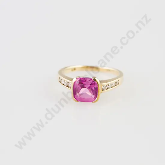 9ct Synthetic Pink Sapphire and Diamond Dress Ring
