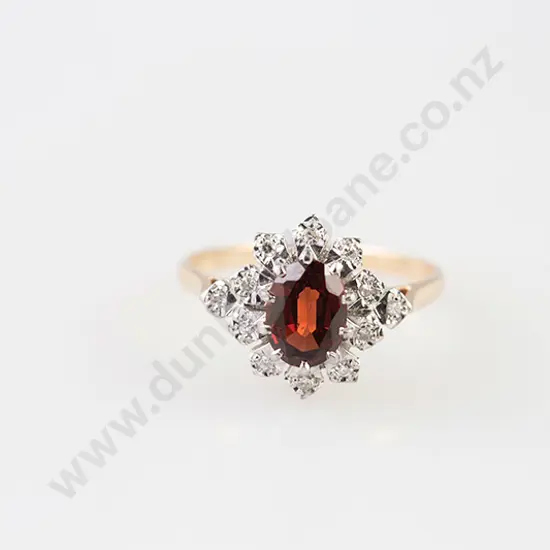 9ct 13stone Garnet and Diamond Cluster Ring