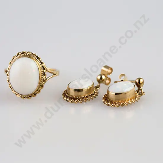 9ct Single Milk Opal Ring and Earrings