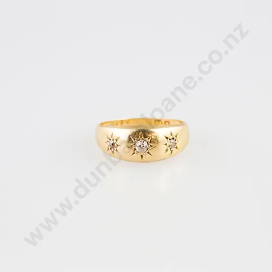 Victorian 18ct Three Stone Diamond Band Ring