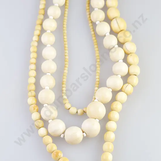 Two Single Strand Graduated Ivory Bead Necklaces and other