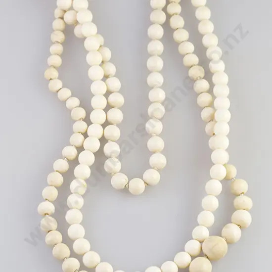 Three Single Strand Uniform Ivory Bead Necklaces