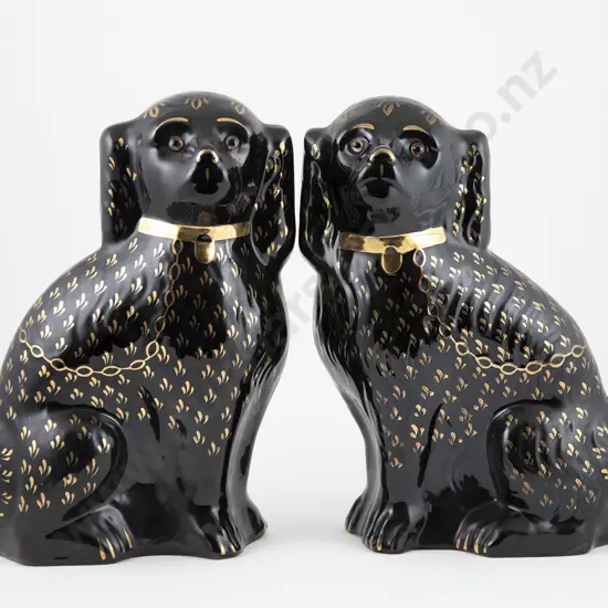 Pair Black Glazed Terracotta Mantel Dogs