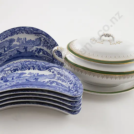 Six Copeland Spode Kidney Side Dishes and Other Tureen